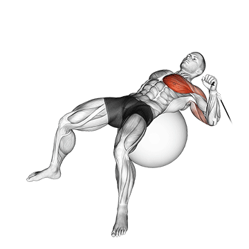 Supino unilateral na polia com bola de pilates